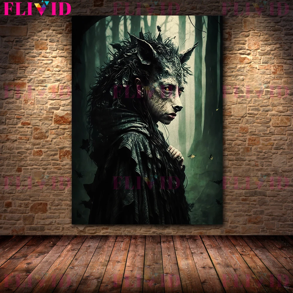 Wild Boar Elf Girl In The Jungle Gothic Horror Art Poster And Print Home Decor The Scary Wild Boar Lady Wall Art Canvas Painting