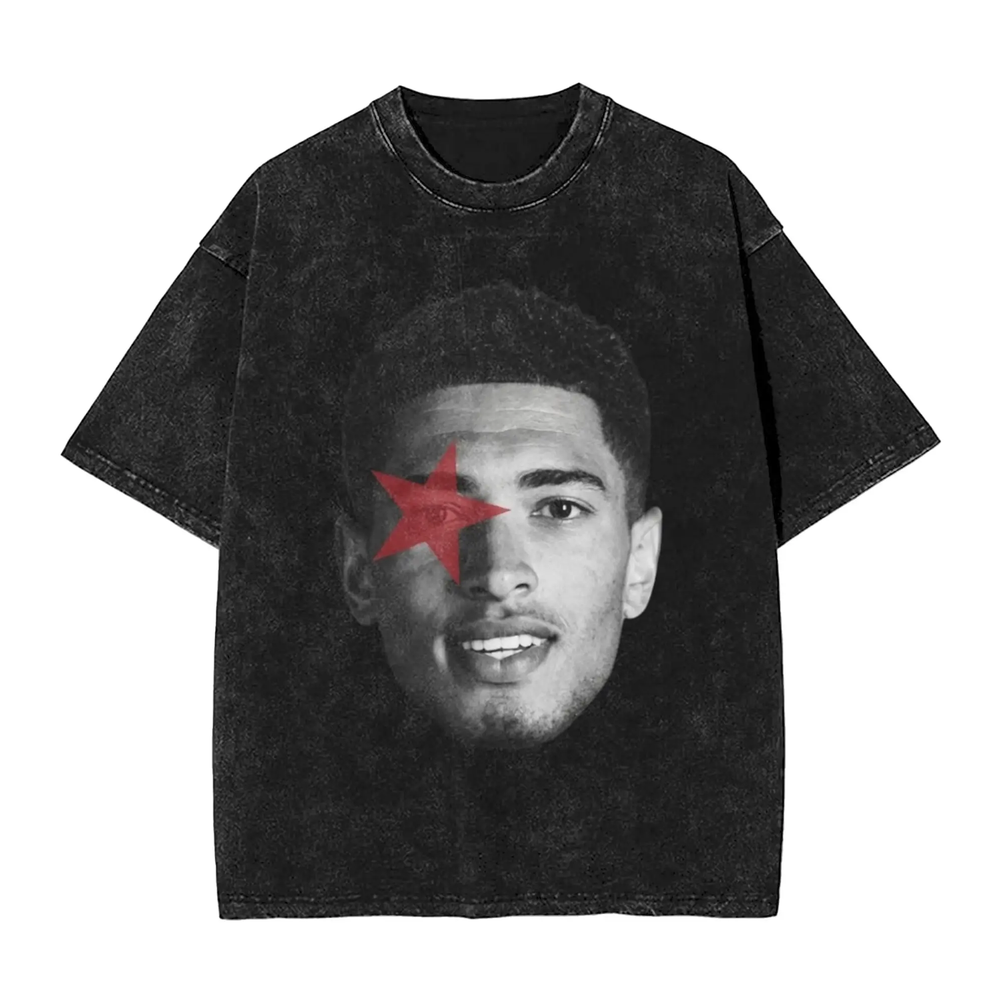Judes Bellinghams Big Head Red Star T Shirt Hip Hop Washed Cotton Oversize T-Shirts Vintage for Men Women Tops Streetwear Tees