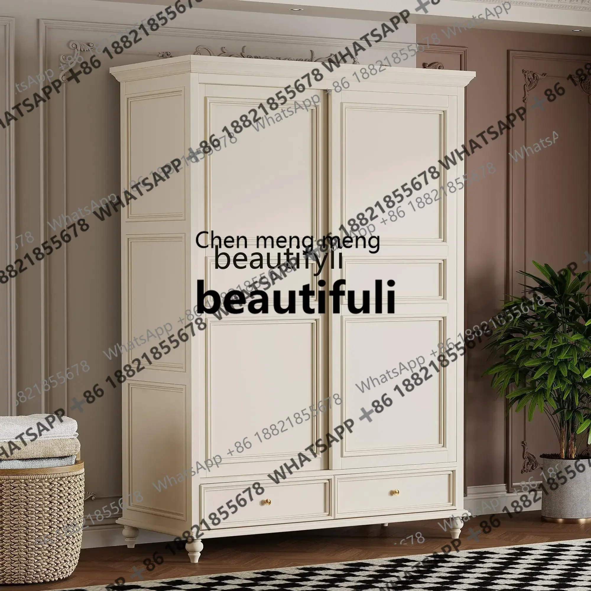 

X Q American sliding wardrobe master bedroom pure solid wood simple rural storage