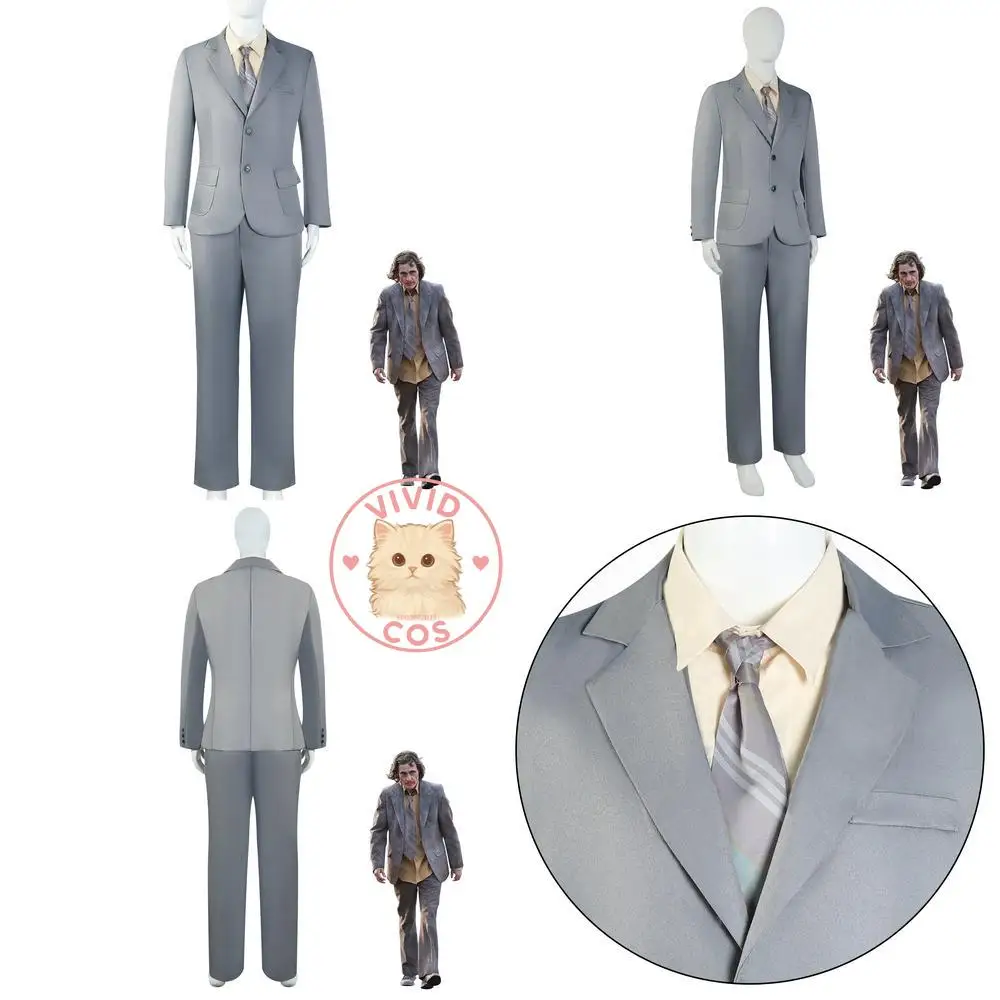 

Popular Movie Character Cosplay Costume Anime Joker Arthur Fleck Gray Suit Uniform Set Role Play Men Comic Convention Halloween