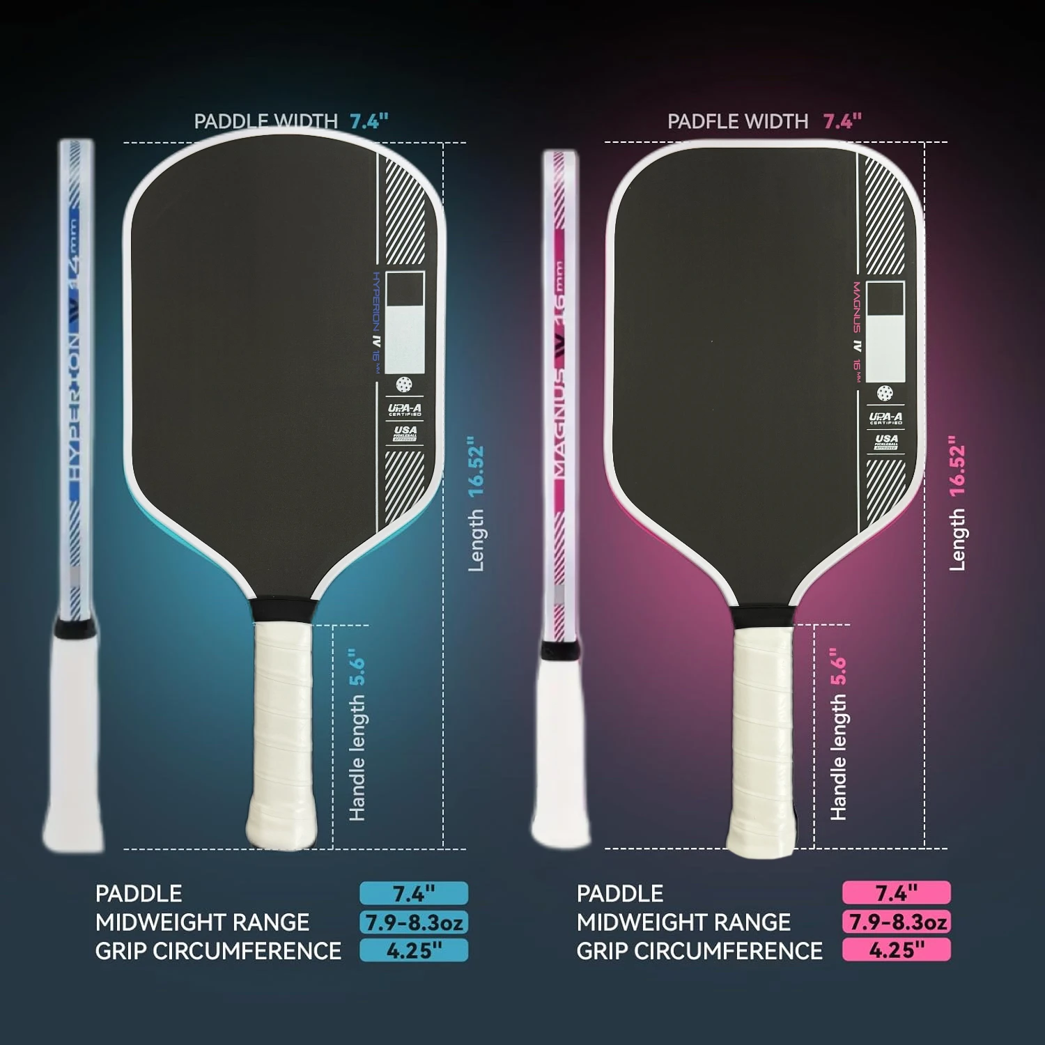 

HYPERION&MAGNUS IV T700 Pickleball Paddle, тканевый матовый материал, внутренний сердечник 16 мм.