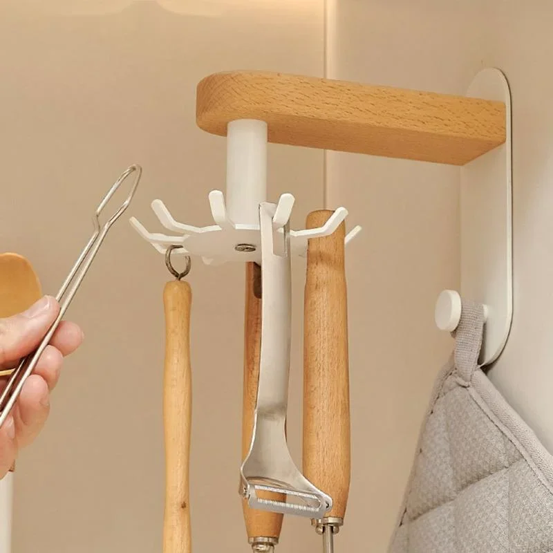 High Appearance Level Simple Kitchen Hanging Hook Rotating Multi-function Spoon Spatula Storage System Hole-free Kitchen Rack