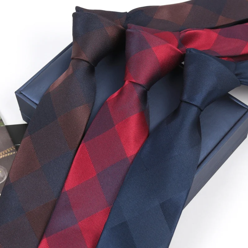 Men's Fashion Casual Skinny 6CM Necktie Polyester Ties for Man Plaid Solid Jacquard Cravat Business Wedding Party Accessories