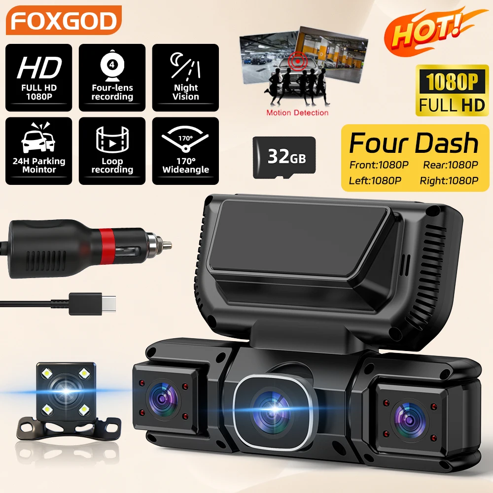 

New WIFI 24h Parking Monitor 4Channel 360 Degree Car Dvr 1080P Video Recorder WiFi APP Dashcam Rear View Camera Car Recorder
