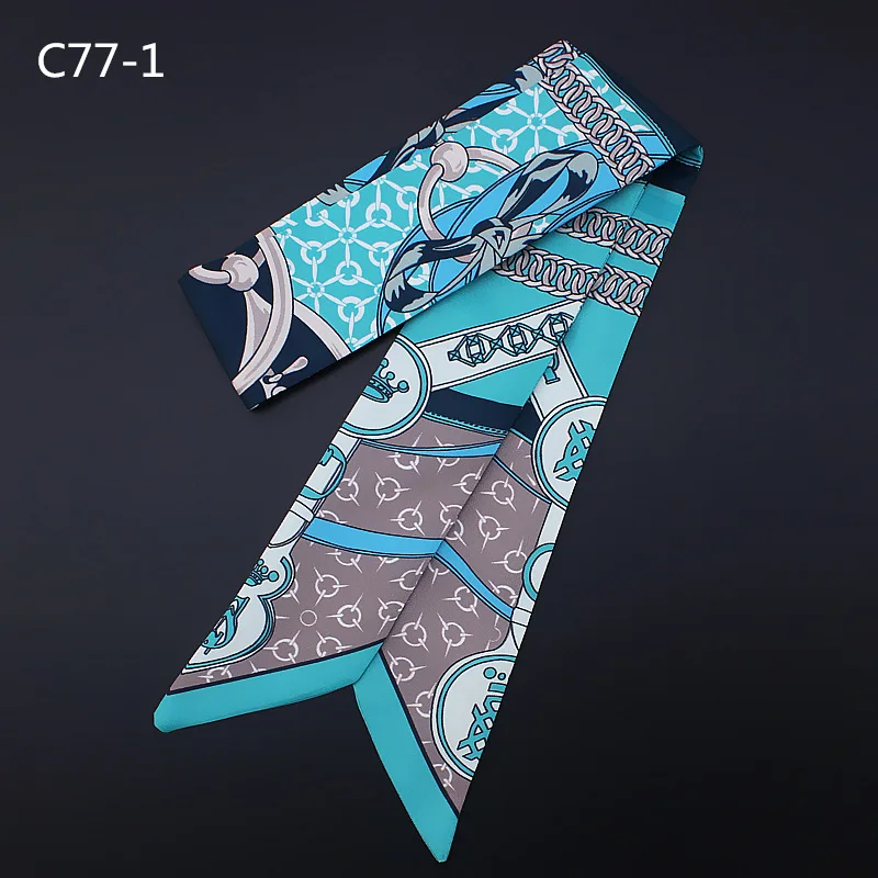 Chain And Crown Print New Design Silk Scarf Women Tie Luxury Brand Scarf Bag Ribbons Fashion Head Scarf Small Long Scarves