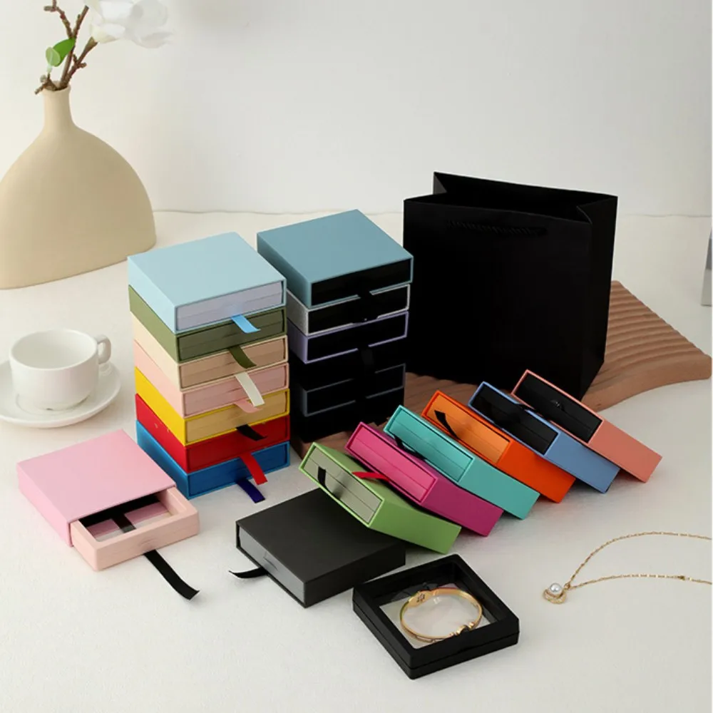 Drawer PE Film Jewelry Storage Box Candy Color Ring Pendant Necklace Earring Bracelet Antioxidant Jewelry Display Box 2024