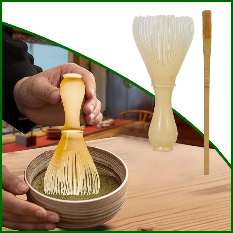 Matcha-Schneebesen und Löffel-Set, wiederverwendbarer Chasen-Pinsel aus Kunstharz, abnehmbares manuelles japanisches Matcha-Teepulver-Rührwerkzeug für Teegeschirr