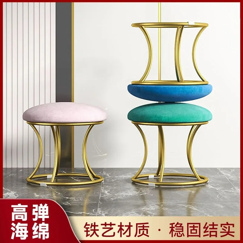 Nordic Light Luxury Household Tea Table Stools Shoe Changing Round Stools Short Stool Nail Stool Dressing  Stool Makeup Ottomans