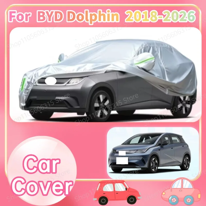 For BYD Dolphin  2018-Present Custom Fit Full Car Cover Silver Coated Fabric Side Zipper Access UV Sun Dust Protection3
