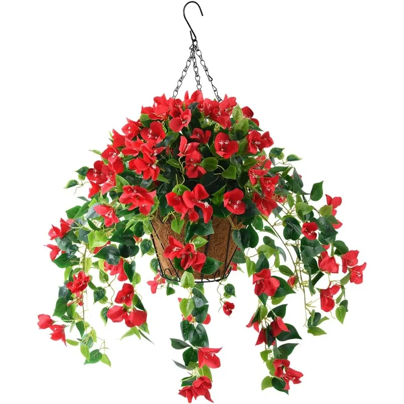 

Искусственные подвесные Цветы корзина с 4 шт. бугенвиллея шелковые Вьющиеся цветы для улицы в помещении подвесная корзина с кокосовой подкладкой