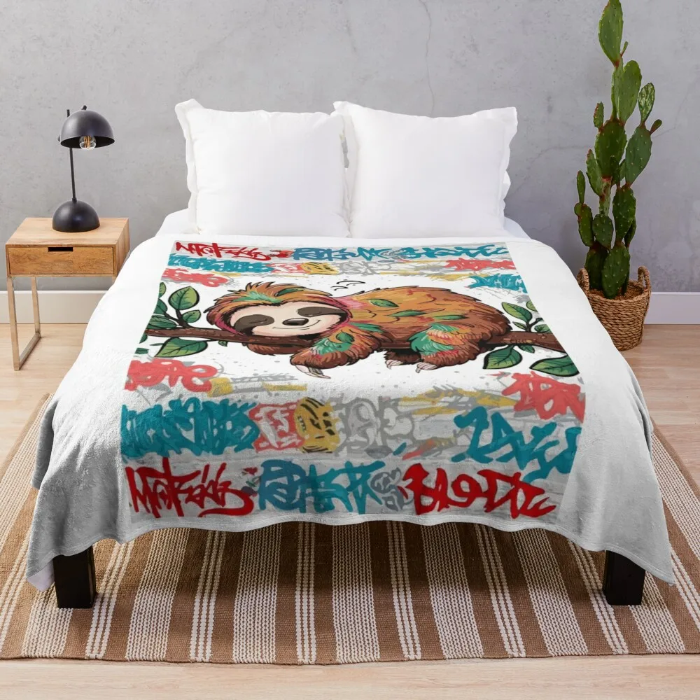 cute sloth colorful, sloth stack Throw Blanket Sofa Nap Blankets