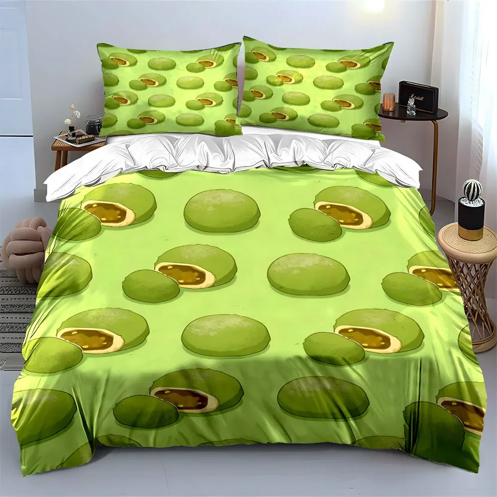 Green Matcha Dessert Set Illustration Soft Comfortable Duvet Cover Bedding Set Included 1*Duvet Cover & 2*Pillowcases, gift
