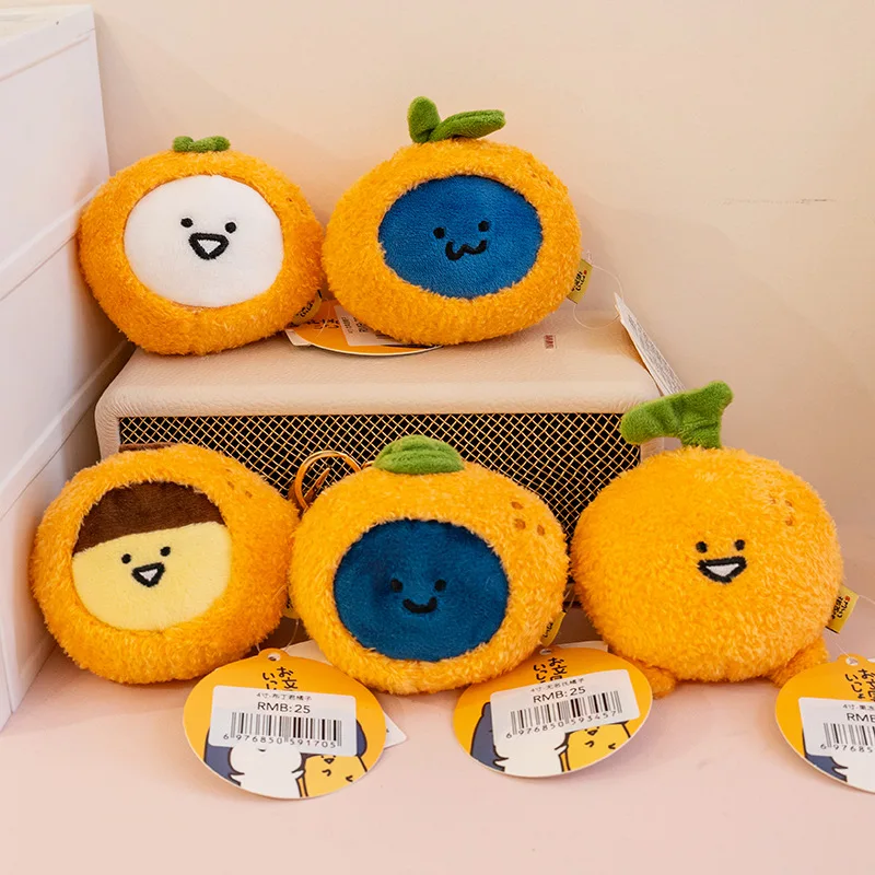 Kawaii laranja pingente de pelúcia brinquedo de pelúcia bonecas adorável bonito fruta chaveiro pingente saco telefone do carro chaveiros recheados