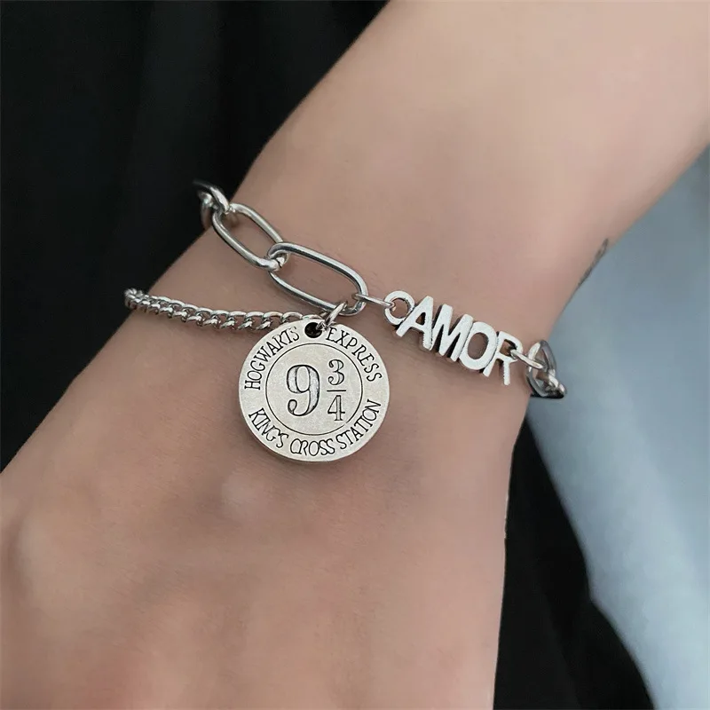 

New Harry Potter 9 and 3/4 Platform Ticket Vintage Round Brand Necklace Pendant Couple Jewelry Bracelet