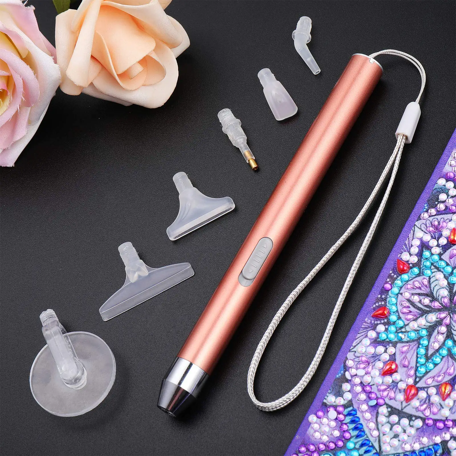 USB Rechargeable Diamond Painting Pen LED Lighting Point Drill Pens with Light 5D DIY Tool Replacement Heads Nails Craft