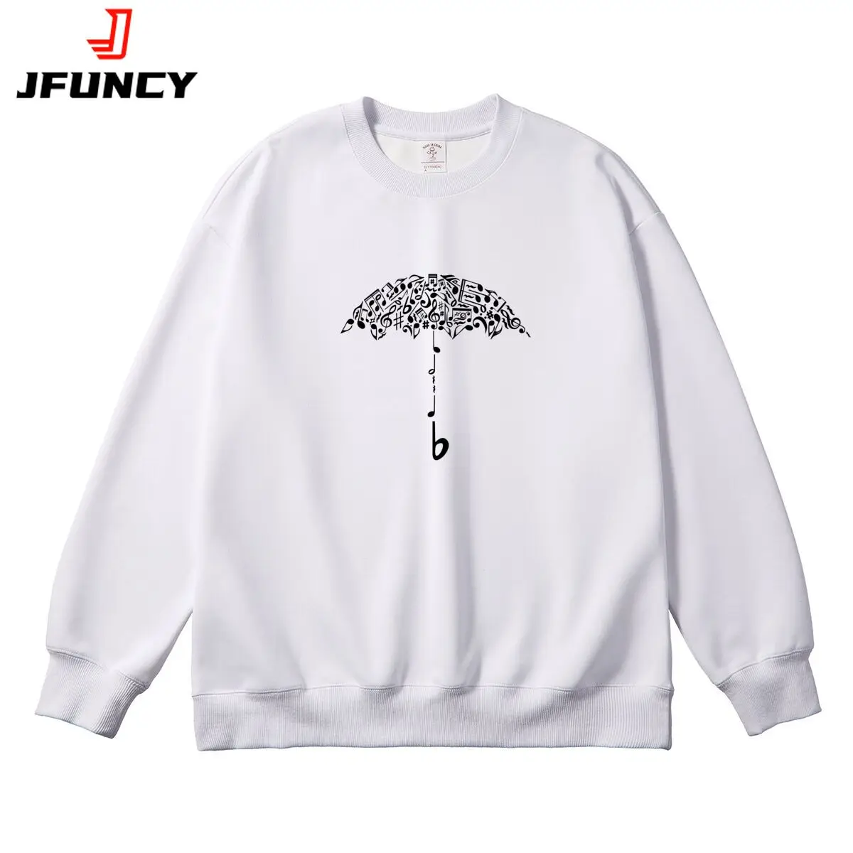

Oversized Women Pullover Musical Note Umbrella Graphic Woman Tops Female Sweatshirt Round Neck Long Sleeve Autumn Thick Clothes