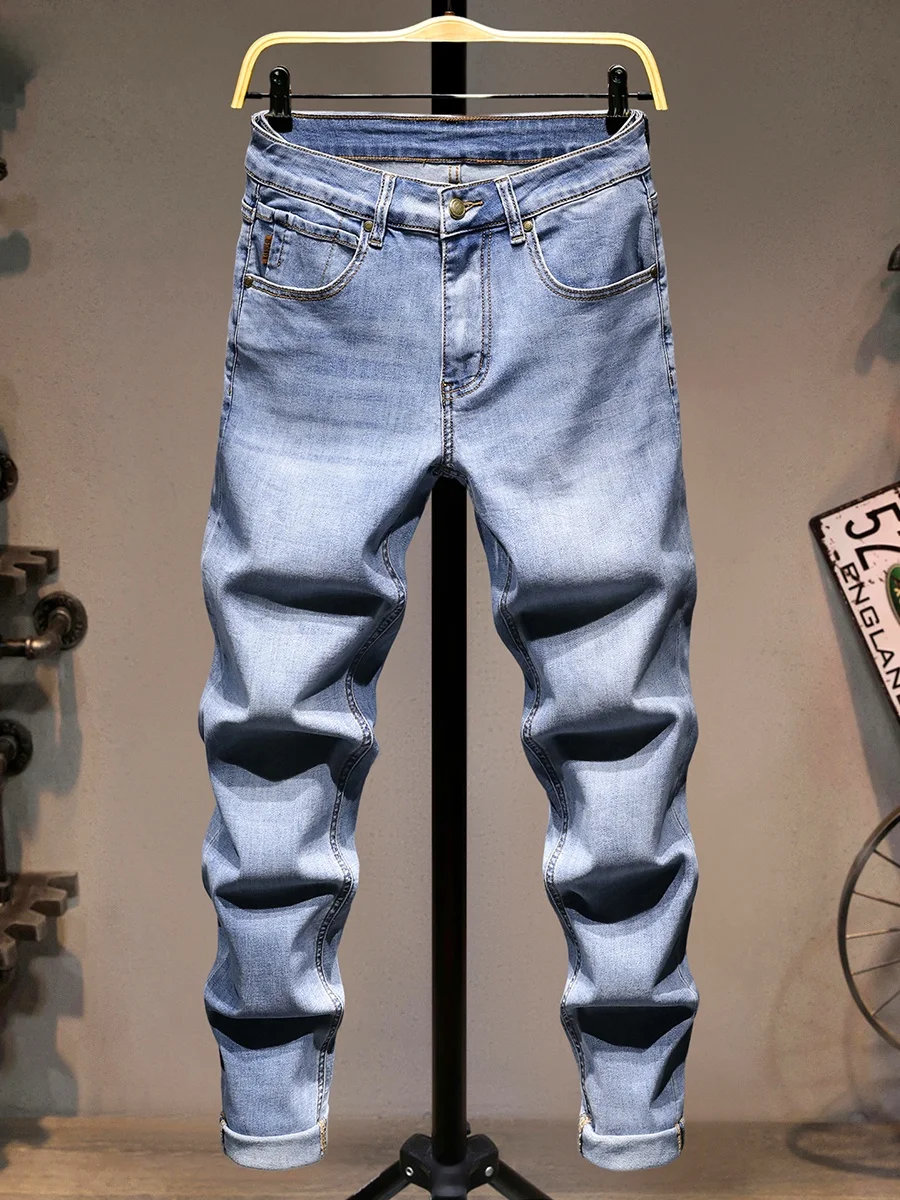 

Летние тонкие мужские джинсы прямого кроя: повседневные, эластичные, модные, дышащие, удобные, современные