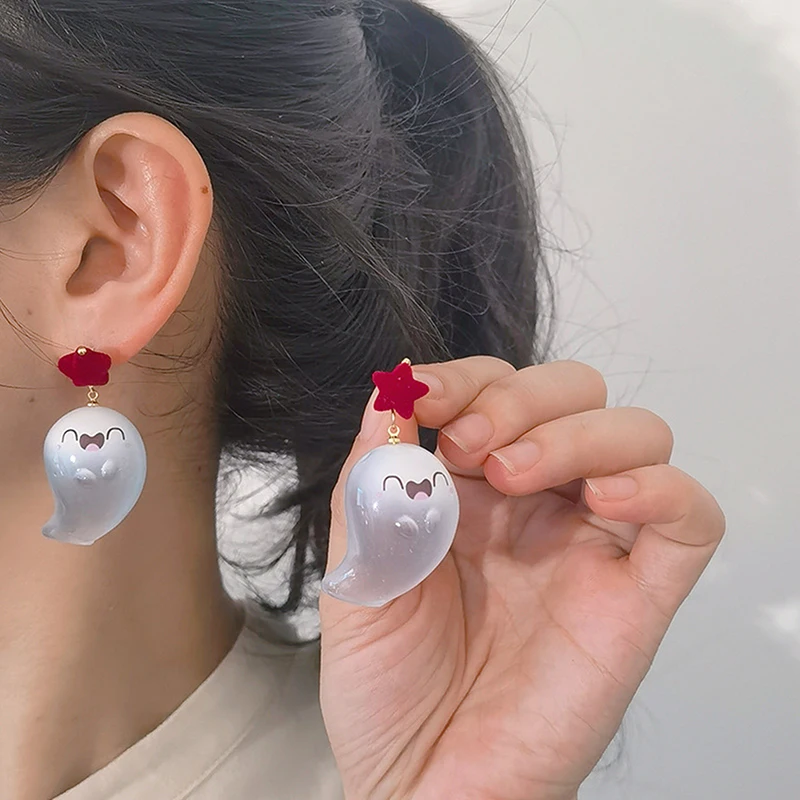 Cute Halloween Ghost Drop Earrings For Women Red Bowknot Flannel Ghost Dangle Earring Christmas Festival Party Jewelry Gift