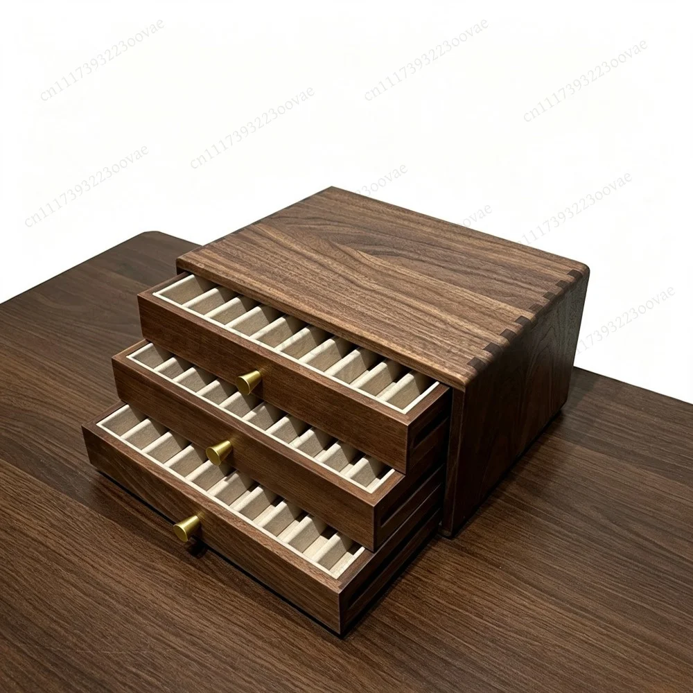 Df Large Capacity Walnut Wood Pen Storage Box Multi-Layer Drawer Display Case Brass Handle Desk Organizer, Replacement Parts