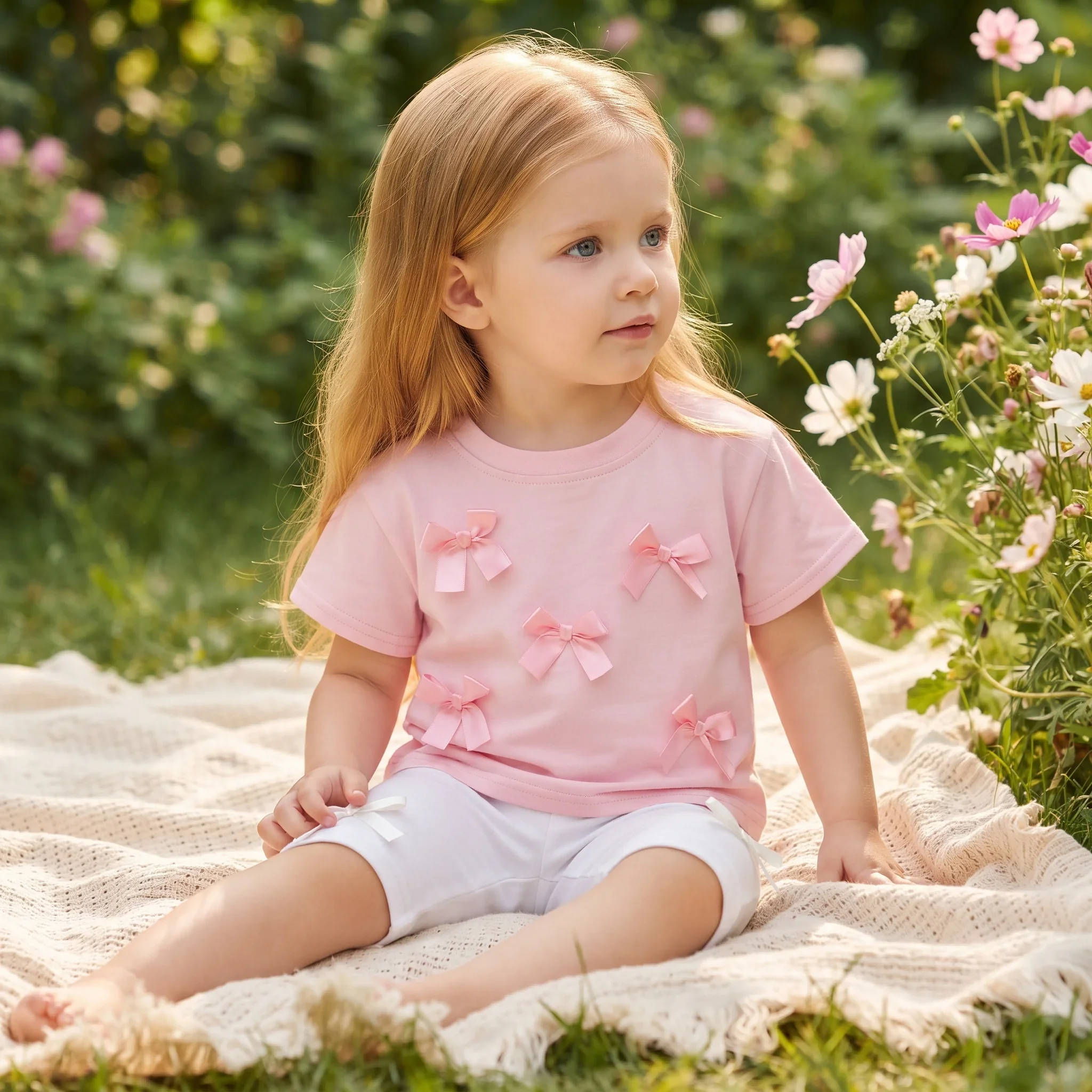 Summer Baby Girls 2PCS Clothing Set Bow Decoration T-Shirt & Shorts Cotton Casual Outfit for Toddlers 0-3Y