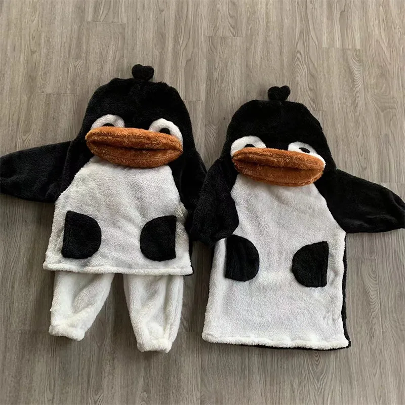 WF Kids Pajamas Set Cartoon Animal Flannel Clothing for Children Penguin Kigurumi Pyjama Halloween Cosplay Costume Winter Outfit