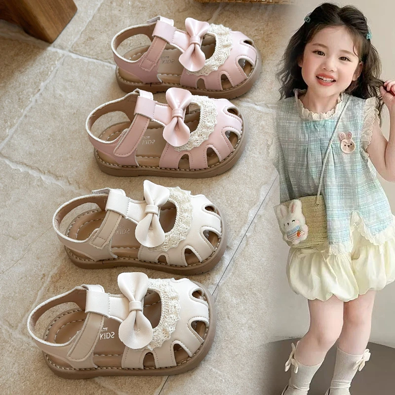 

Summer Baby Girls Sandals Cut-Outs Lace Princess Shoes Children Sandals Anti Slip Soft Sole Toddler Kids Beach Shoes Size 21-30