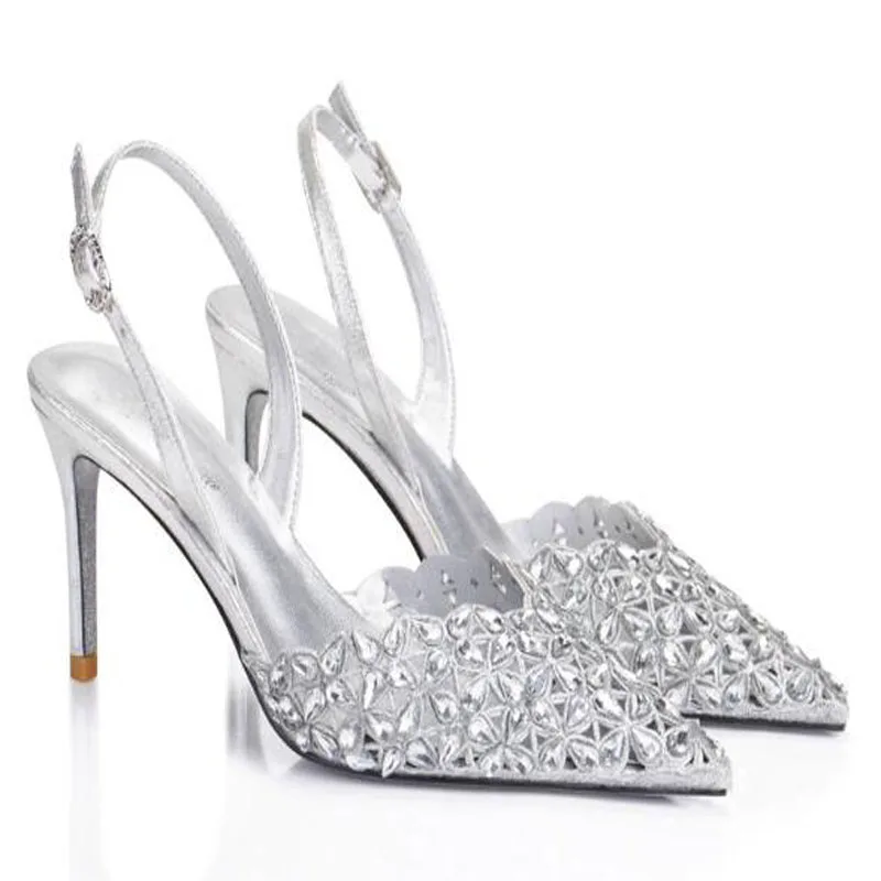 Nastro Nero Oro Bling Cristallo Strass Diamante Hollow Punta a punta Sandali con cinturino poco profondo Donna 6 8 10 CM Scarpe con tacco sottile