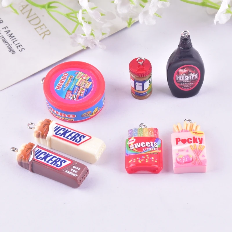 10 Uds. De dijes de resina de Chocolate y caramelo de arcoíris para pendientes, llavero, decoración DIY, accesorios de joyería de moda