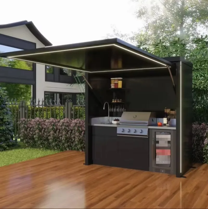 Anpassbare Rostbeständige Pulverbeschichtete Outdoor-Küchenstation mit Grill, Kühlschrank & Spüle für Küstengebiete