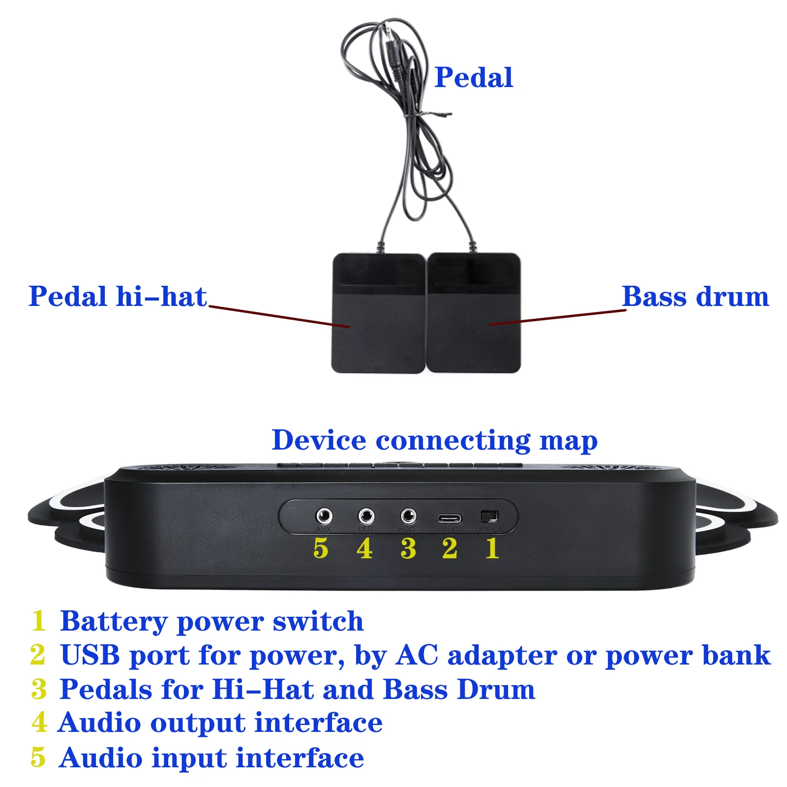 Electronic Drum Folding Silicone Hand Roll USB Electronic Drum Portable For Practice Drums Pad Kit With Drumsticks Power Supplys