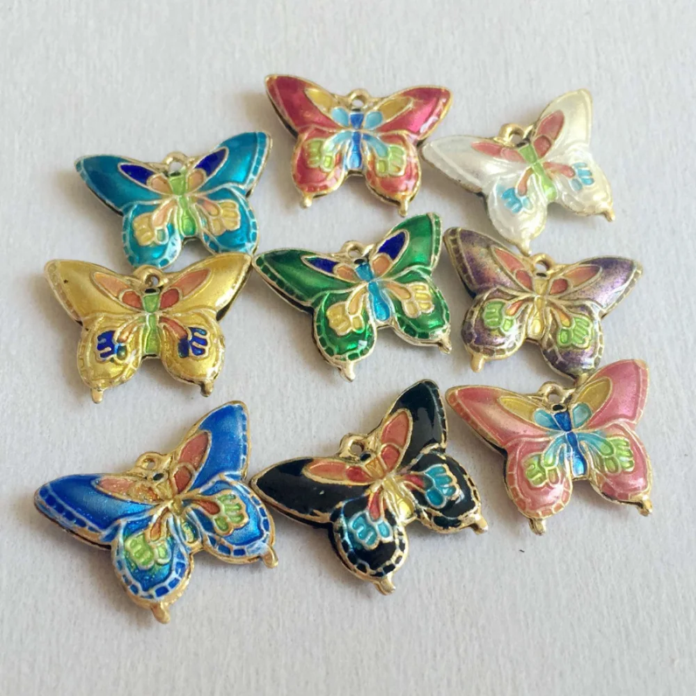 10pcs Cute Cloisonne Butterfly Beaded Fancy Enamel Jewellery DIY Charms Earrings Necklace Pendants Bracelets Jewelry Making