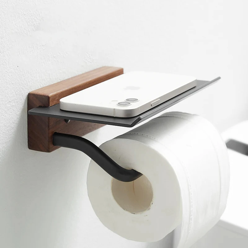 

Wood Toilet Paper Holder Bathroom Wall Mount WC Paper Phone Holder Shelf Towel Roll Shelf Accessories Roll Holder