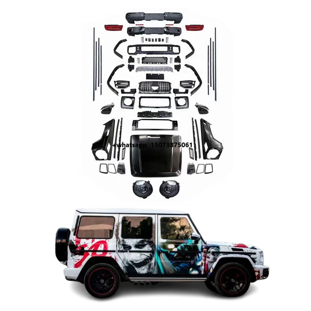 

YICKU PP Body Kit for Benz G-Class W463 - Front Lip/Rear Bumper/Fenders/Hood (Bolt-On+Park Assist, Full Set Upgrade)
