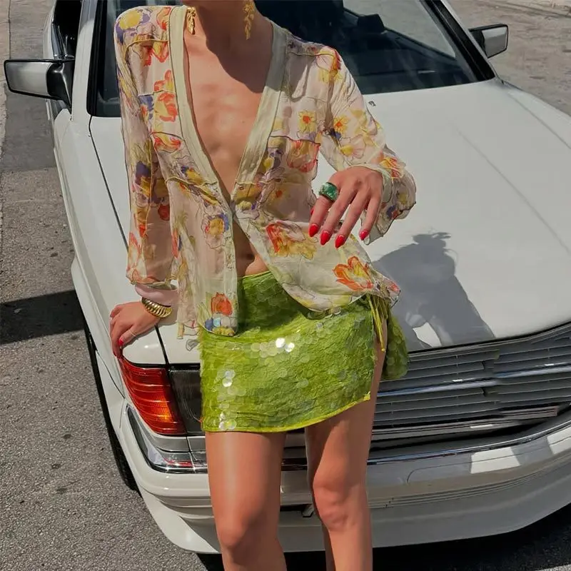 

Лето 2025 г., женская юбка с пайетками и завязками по бокам, элегантная короткая юбка, модная праздничная одежда