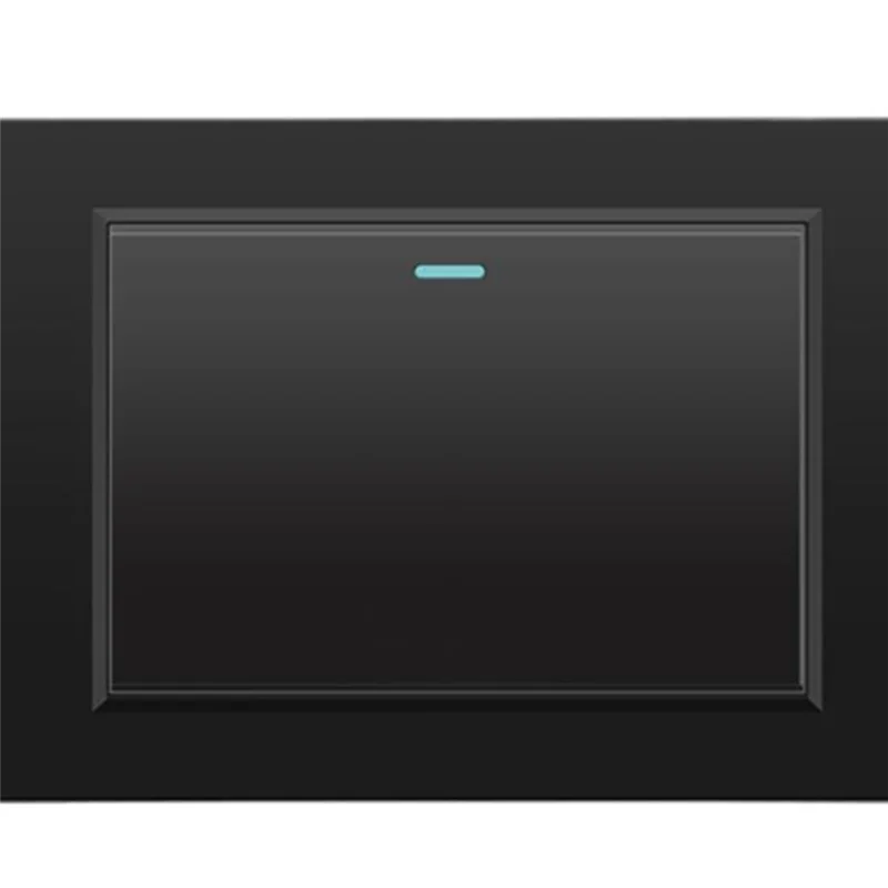 AB66-Light Switch Wall Electrical Switches 1 Gang 2 Way 118Mmx72mm Tempered Glass Panel Mechanical Button Switch Black 1Gang 2Wa