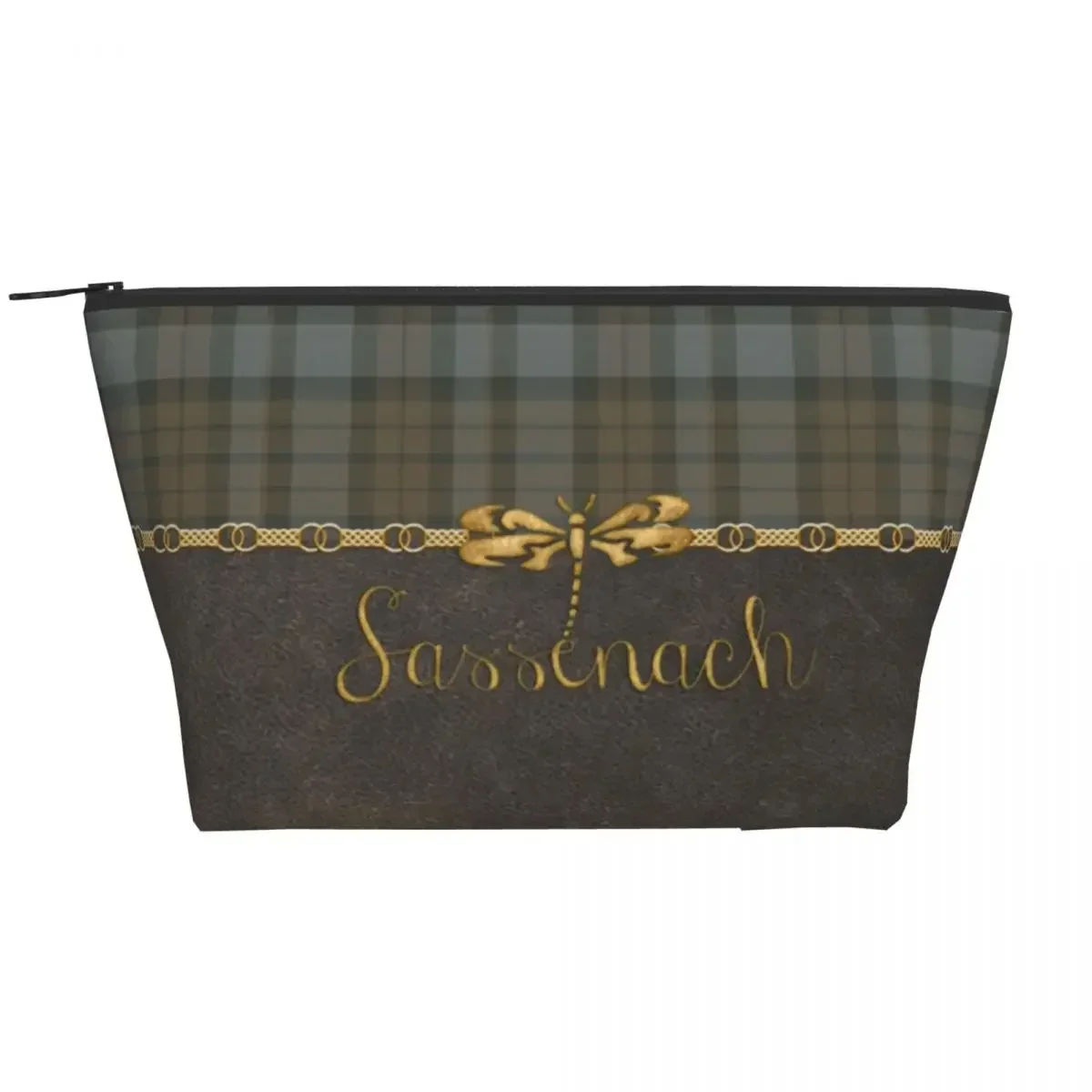 Leather And Tartan Sassenach Pattern Makeup Bag Women Travel Cosmetic Organizer Dragonfly Outlander Storage Toiletry Bags