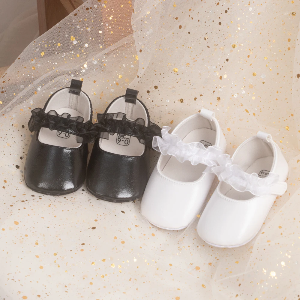 Meckior Four Seasons Baby Girl Fashion Shoes Solid Color Lace Casual Girls Shoes Flat Bottom Anti Slip Toddler Ballet Slippers