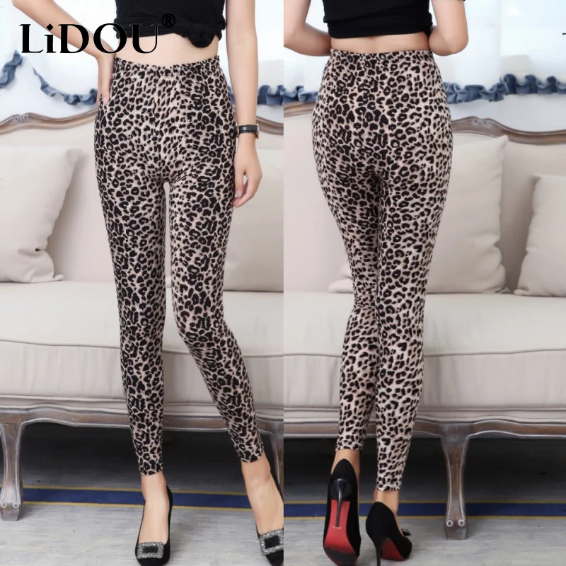 

Spring Summer Trend Fashion Leopard Printed Skinny Pants Ladies Elastic Slim Casual All-match Bottomming Trousers Female Clothes