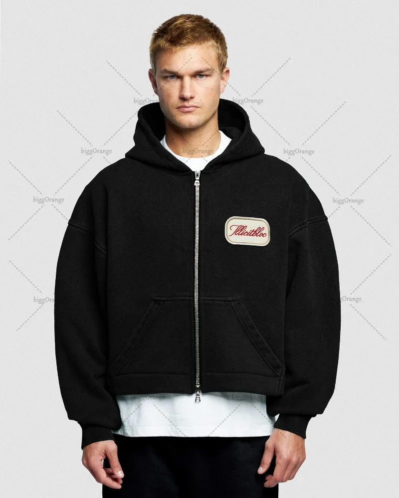 New American Retro Street Trend Brand Double Zipper Sweatshirt Y2k Harajuku Hip Hop Personality Embroidered Oversized Hoodie