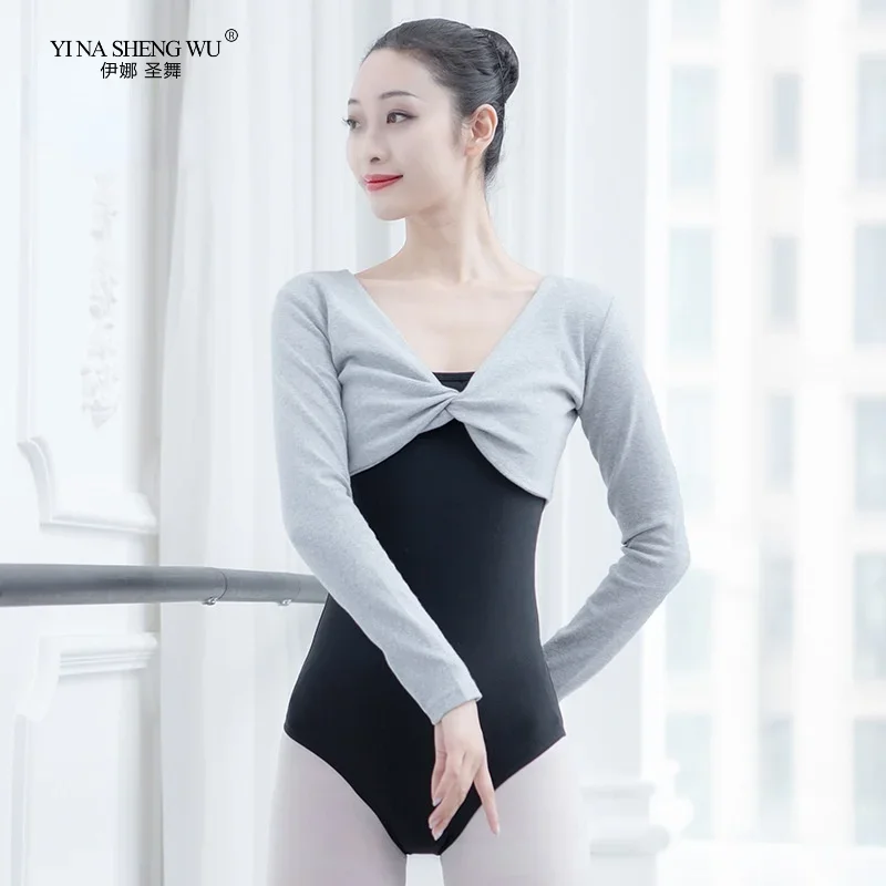 Top da ginnastica per danza classica per donna, manica lunga, abbigliamento da ballo per balletto, top corto in cotone, abiti da pratica di danza classica per ragazze