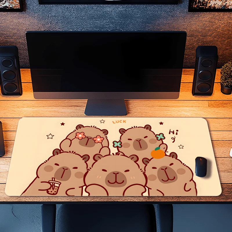 

Lucky Capybara cute Mouse Pad Large Desk Mat Anti-Slip Rubber Base Pc Accessories Extended gaming mats mouse pads kawaii rug