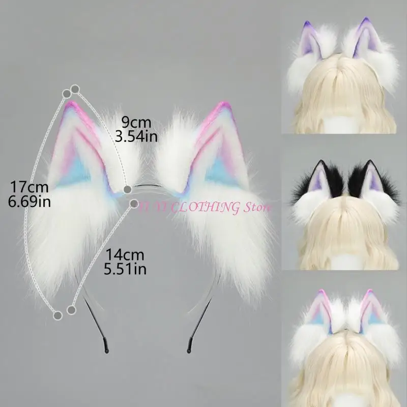 N5KF gatti realistici a orecchie capelli con peluche gradienti per capelli design a colori per donne cosplays feste a tema