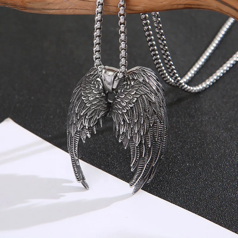 

Vintage Silver Color Angel Wings Pendant Necklace for Men Women Long Chain Necklace Hip Hop Jewelry Accessories Gifts