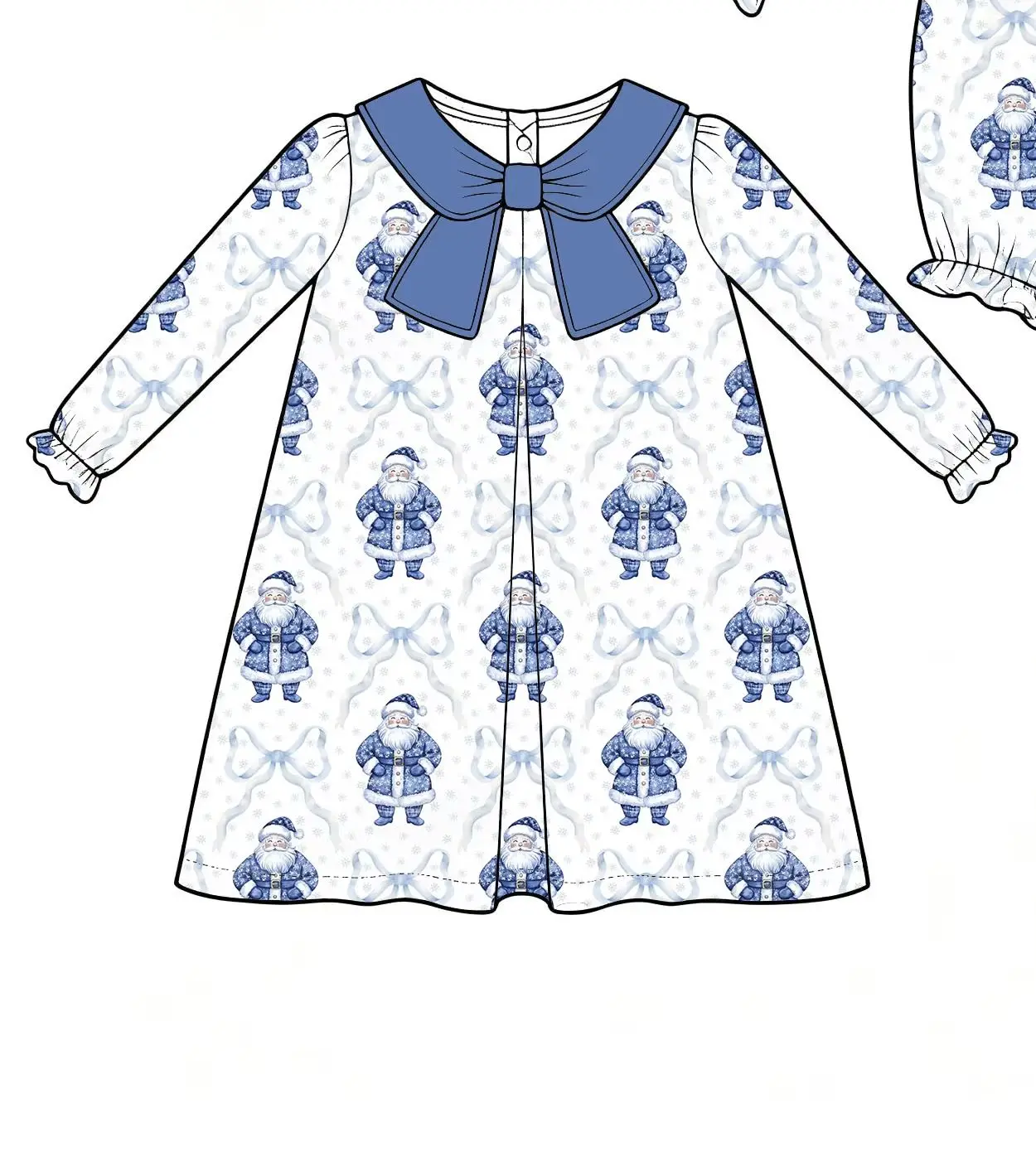 Christmas Outfits Baby Girl Romper Toddler Girls Dress Santa Bear Nutcracker Print Long Sleeve Bow Sailor Collar Kids Dress
