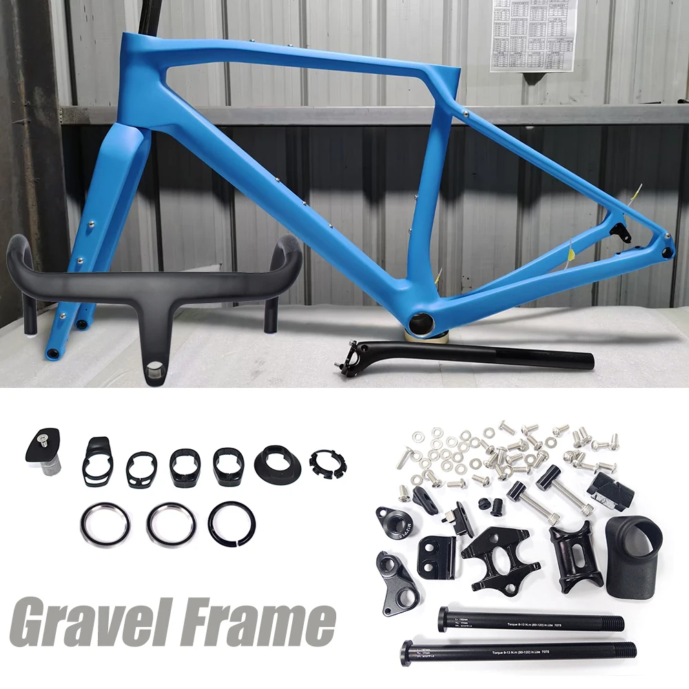 Full Carbon Gravel Frame with Disc Brake Bicycle Frameset, Full Hidden Cable Bike Framework, 700C * 47C, T47 BB Gravel