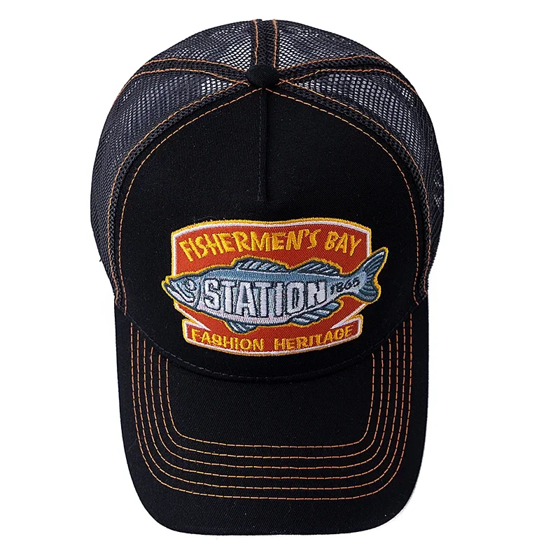 رائجة البيع الأسماك الكبيرة المطرزة تنفس شبكة قبعة سائق الشاحنة الرجال النساء قبعة الصيد Snapback قبعة الصيد في الهواء الطلق