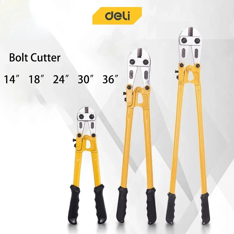 Deli-aço Parafuso Cortador Lock Cutter Bi-material Handle com Borracha Macia Grip Chrome Molibdênio Liga Aço Lâmina Alicates 12in 14in 18in