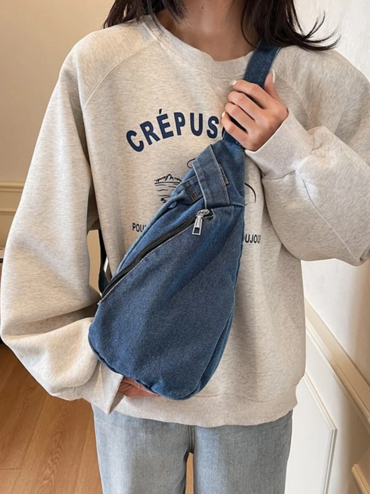 Retro Denim Canvas Crossbody Bag Simple Casual Sle Men Women Diagonal Bag Large Capaci Trendy Bapa for Leisure