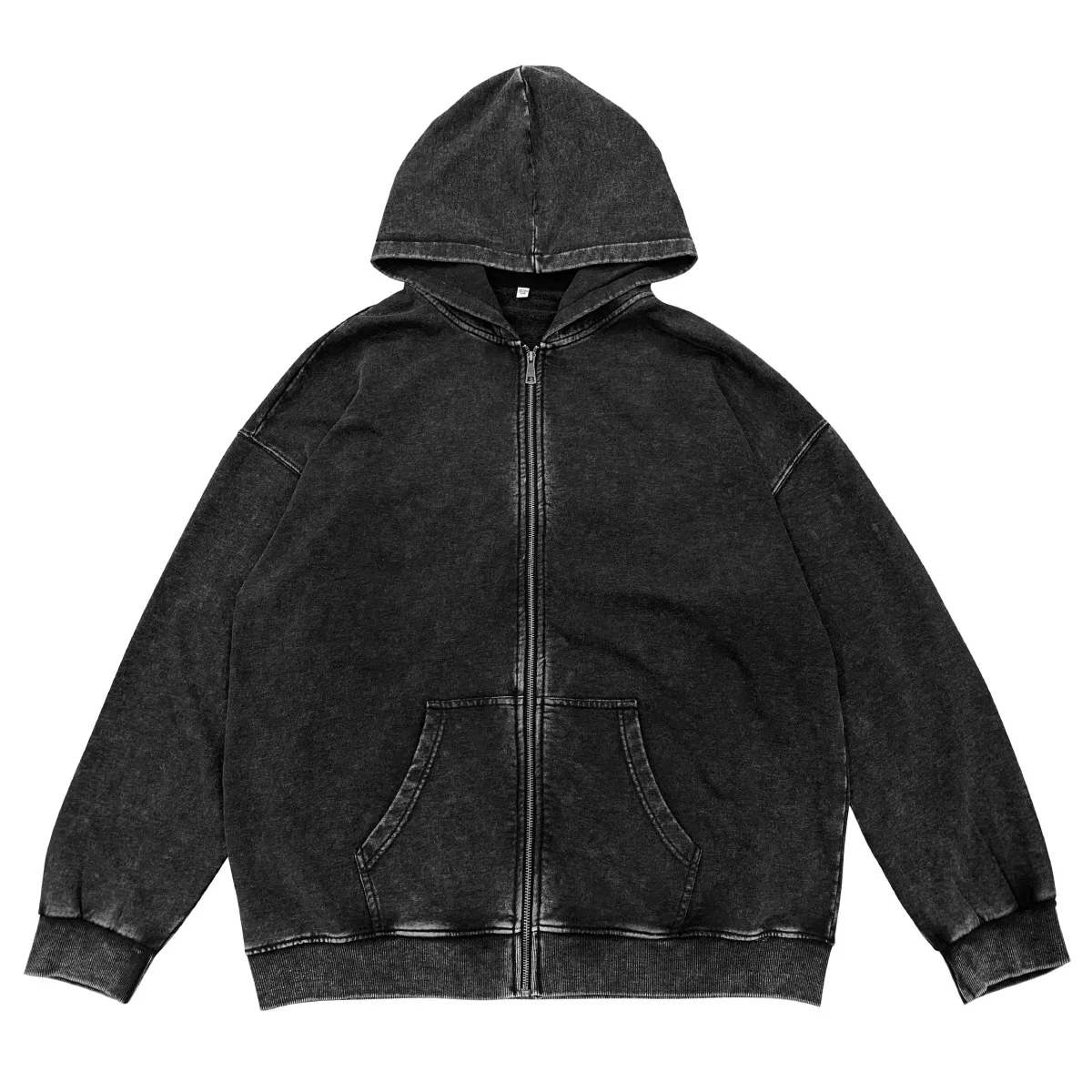 350g Retro Washed Zipper Hoodies 100% Cotton Tops Acid Vintage