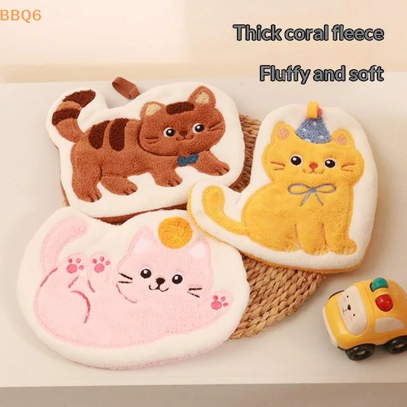 *1Pcs Cartoon Cats Dog Hand Cloth Absorbent Soft Quick Drying Hanging Towels For Kitchen And Bathroom Household